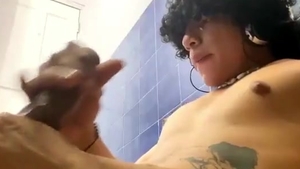 bushy Hair Latino boy With Tattoos Jerks Off His big dark penis