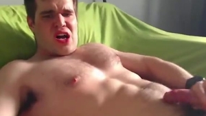 Toned chap Tugs His bushy weenie sperm At 05:22